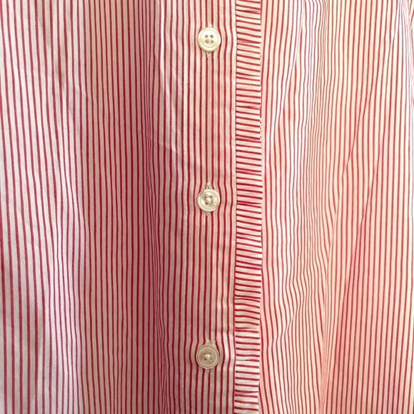 Banana Republic Classic Red White Button Up Stripe High Low Top Ruffle NWOT M - Picture 2 of 6